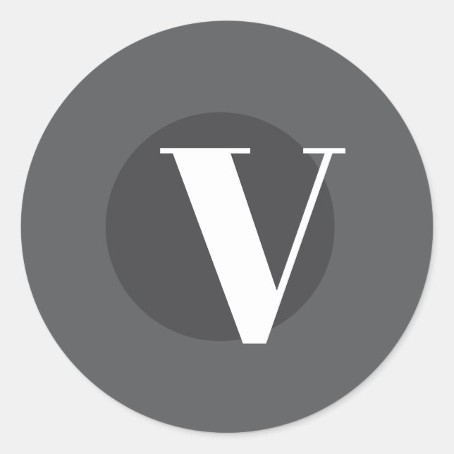 White typography custom initial grey classic round sticker (Front)
