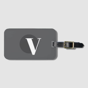 White typography custom initial grey luggage tag