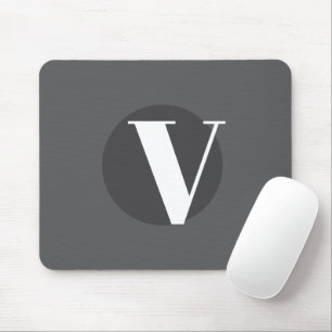 White typography custom initial grey mouse mat