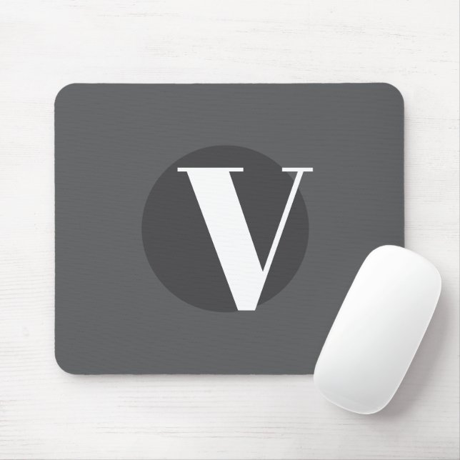 White typography custom initial grey mouse mat (With Mouse)