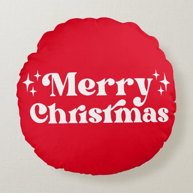White typography Merry Christmas Round Cushion (Front)
