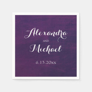 White Typography on Deep Purple Wedding Napkin