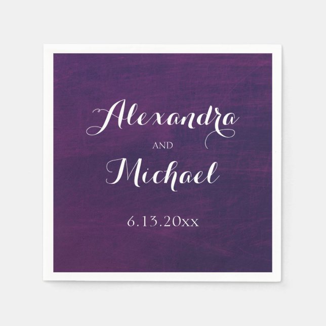 White Typography on Deep Purple Wedding Napkin (Front)