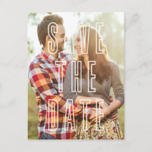 White Typography Overlay Photo Save the Date Announcement Postcard