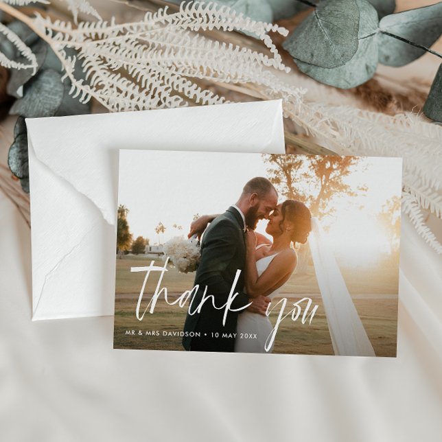 white typography wedding photo thank you card (Creator Uploaded)