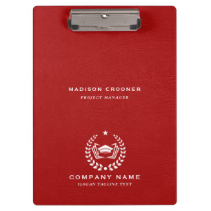 White Typography White Logo Red Leather Texture Clipboard