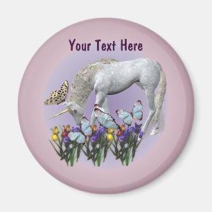White Unicorn And Butterflies Fantasy Magnet