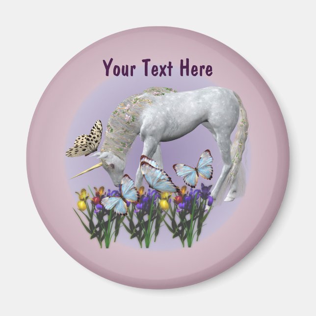 White Unicorn And Butterflies Fantasy Magnet (Front)