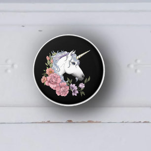 White Unicorn and Flowers Ceramic Knob