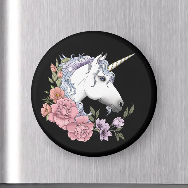 White Unicorn and Flowers Magnet (Creator Uploaded)