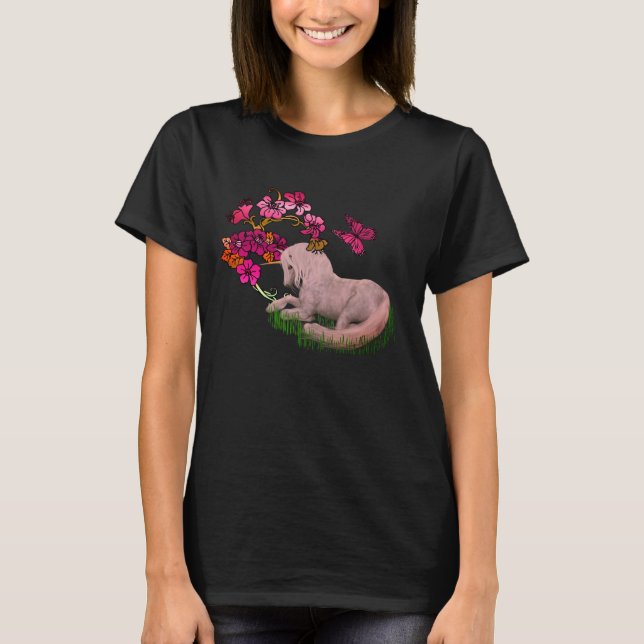 White Unicorn And Flowers  T-Shirt (Front)