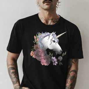 White Unicorn and Flowers T-Shirt
