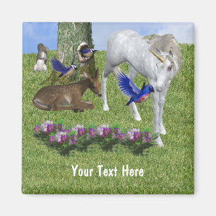White Unicorn And Forest Friends Magnet