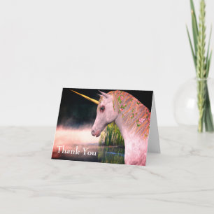 White Unicorn And Mist Fantasy Thank You Card
