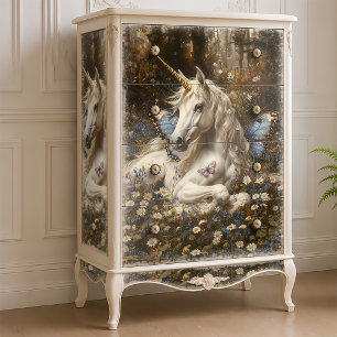 White Unicorn Blue Butterfly Meadow Floral Fantasy Tissue Paper