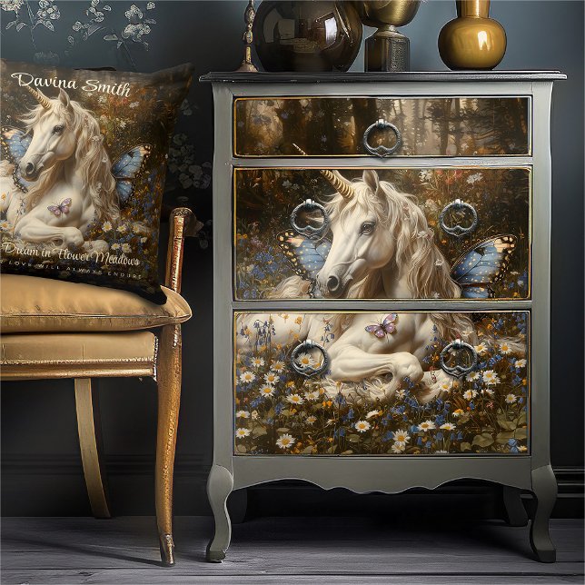 White Unicorn Blue Butterfly Meadow Floral Fantasy Tissue Paper (Creator Uploaded)