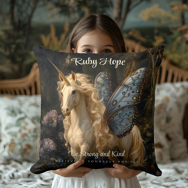 White Unicorn Blue Butterfly Wings Fairy Horse Cushion (Creator Uploaded)