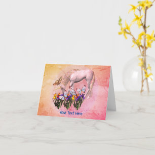 White Unicorn Butterflies Fantasy Horse Note Card