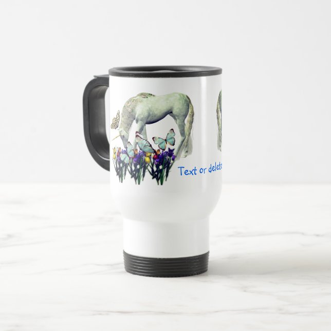 White Unicorn Butterflies Fantasy Personalised  Travel Mug (Front Left)