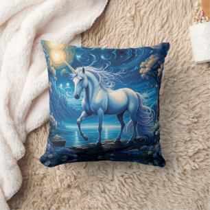 White Unicorn Fantasy Full Moon Cushion