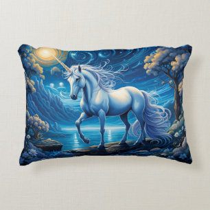 White Unicorn Fantasy Full Moon Decorative Cushion