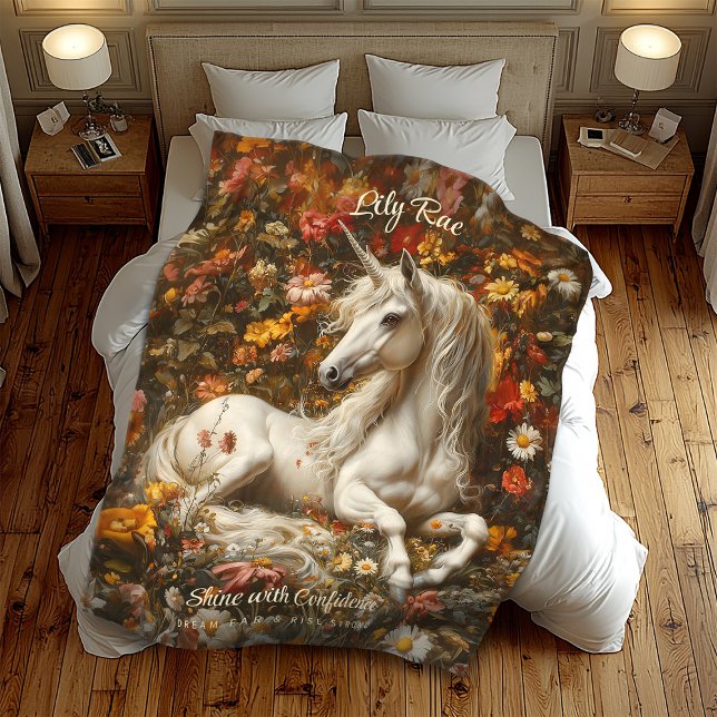 White Unicorn Floral Meadow Fantasy Horse Fleece Blanket (Creator Uploaded)