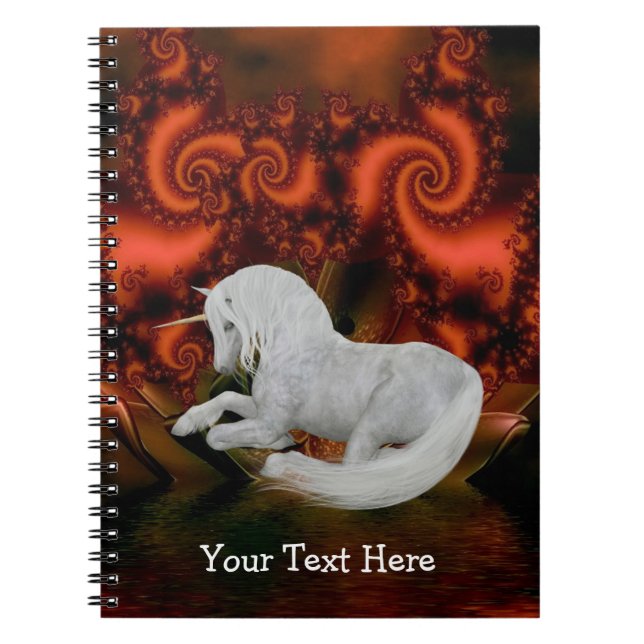 White Unicorn Fractals Personalised Notebook (Front)