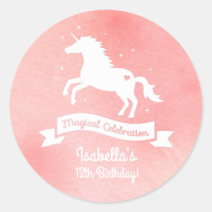 White Unicorn Girls Birthday Party Decor Stickers