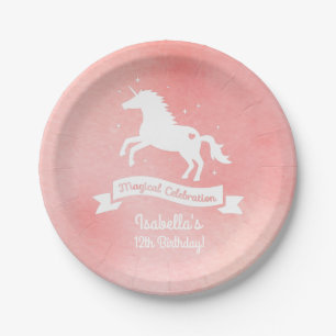 White Unicorn Girls Birthday Party Supplies Paper Plate