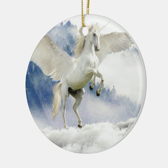 White Unicorn Horse with Wings Ceramic Tree Decoration (Left)