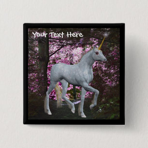 White Unicorn In Forest Fantasy Button