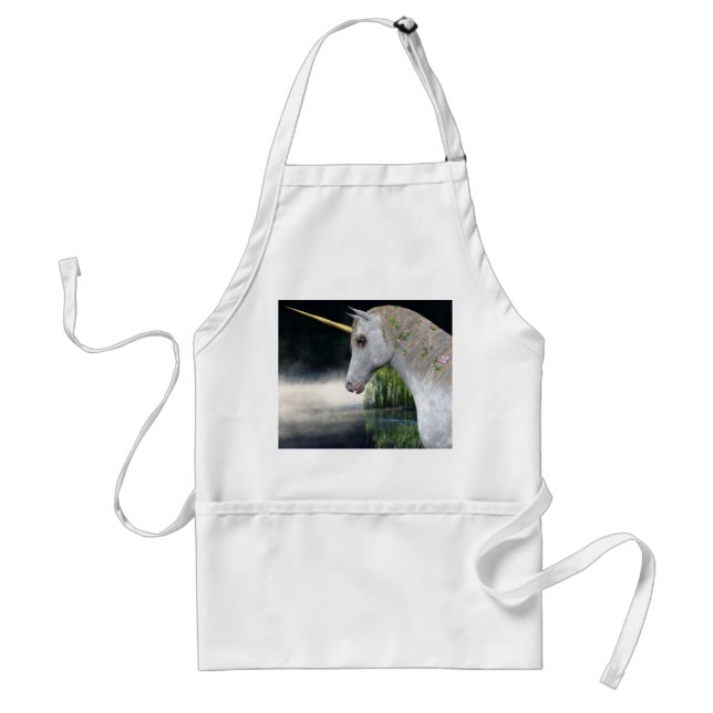 White Unicorn In Mist Fantasy Apron (Front)