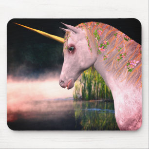 White Unicorn In Mist Fantasy Art Mouse Mat