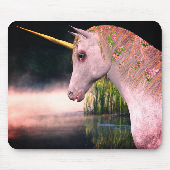 White Unicorn In Mist Fantasy Art Mouse Mat (Front)