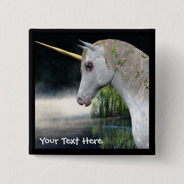 White Unicorn In Mist Fantasy Button (Front)