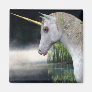 White Unicorn In Mist Fantasy Magnet