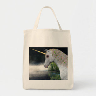 White Unicorn In Mist Fantasy Tote Bag