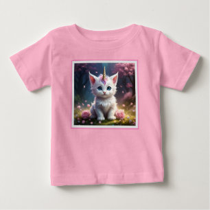 White Unicorn Kitten Acrylic Art,  Baby T-Shirt