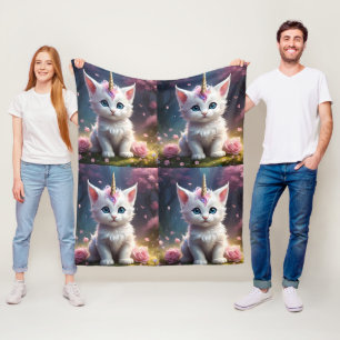 White Unicorn Kitten Acrylic Art, Fleece Blanket