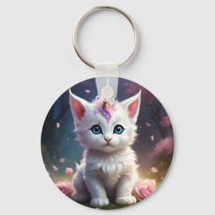 White Unicorn Kitten Acrylic Art, Key Ring
