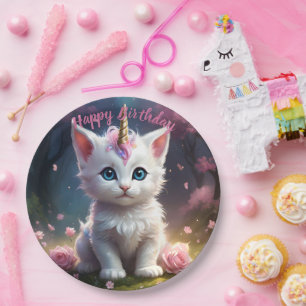 White Unicorn Kitten Acrylic Art, Paper Plate