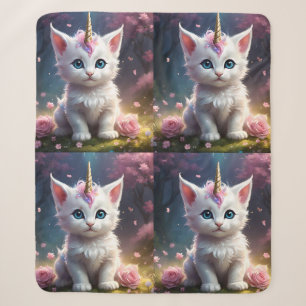 White Unicorn Kitten Acrylic Art, Sherpa Blanket