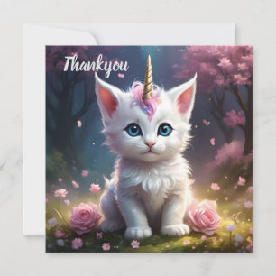 White Unicorn Kitten Acrylic Art, Thank You Card