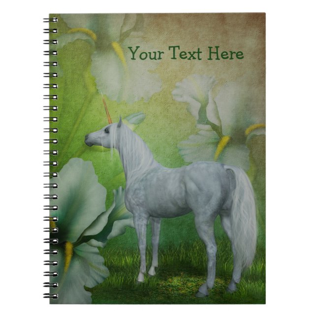 White Unicorn Lilies Fantasy Horse Notebook (Front)