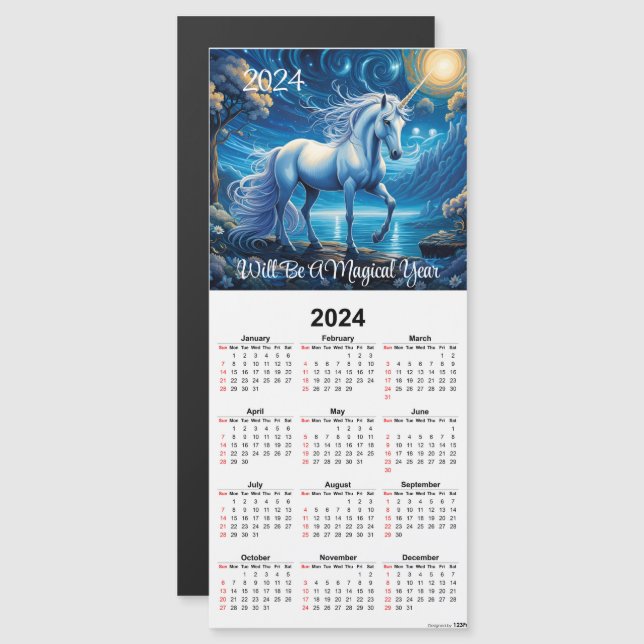 White Unicorn Magnetic Calendar Card (Front/Back)