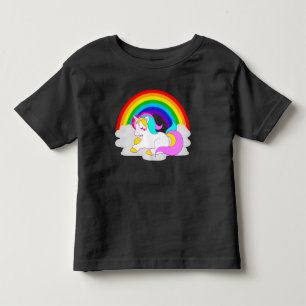 White Unicorn on Cloud with Rainbow Toddler Tee