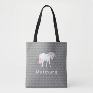 White Unicorn on Grey Tote Bag