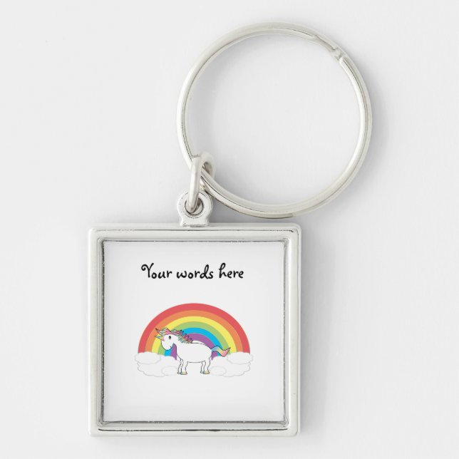 White unicorn on rainbow and clouds key ring (Front)