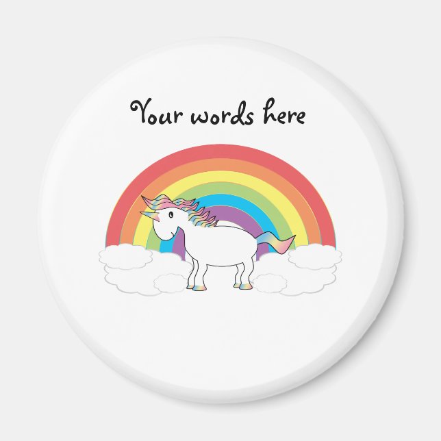 White unicorn on rainbow and clouds magnet (Front)