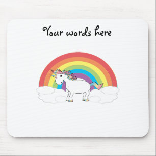White unicorn on rainbow and clouds mouse mat